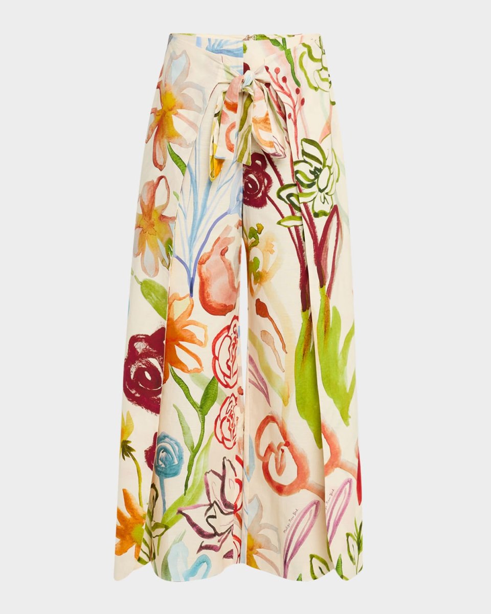 Chloe Floral-Print Cotton Wrap Pants